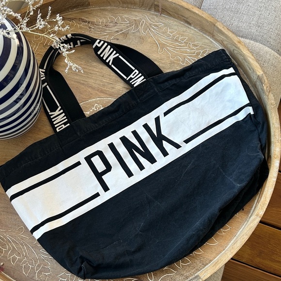 PINK Victoria's Secret Black and White Logo Tote - Picture 1 of 3